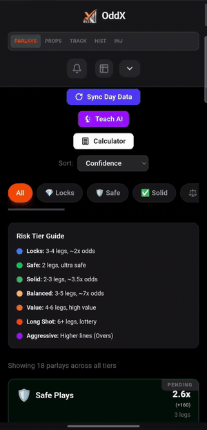 OddX product demo: parlay picks and tracking in the app